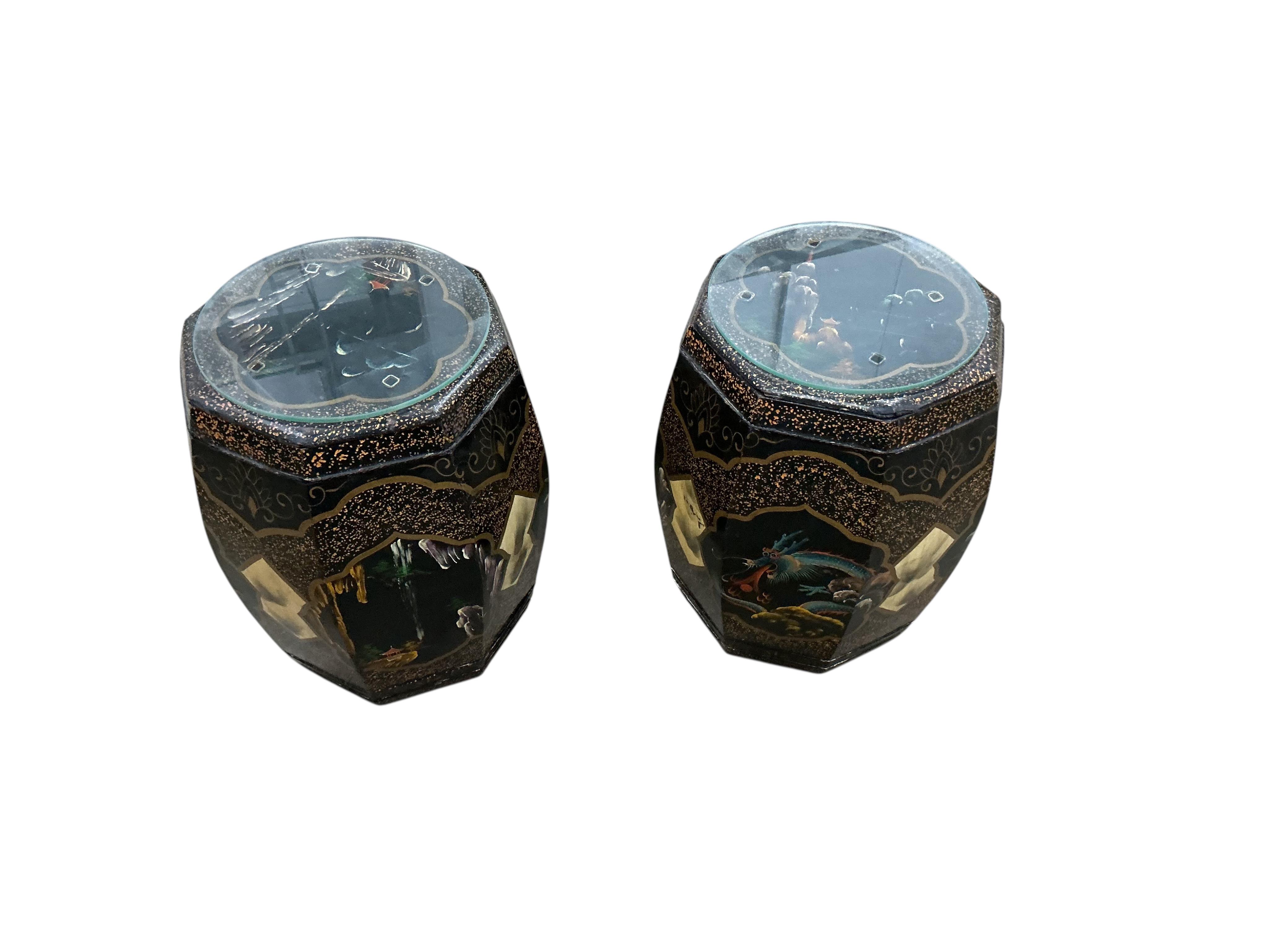 A pair of modern Chinese painted octagonal seats, height 44cm